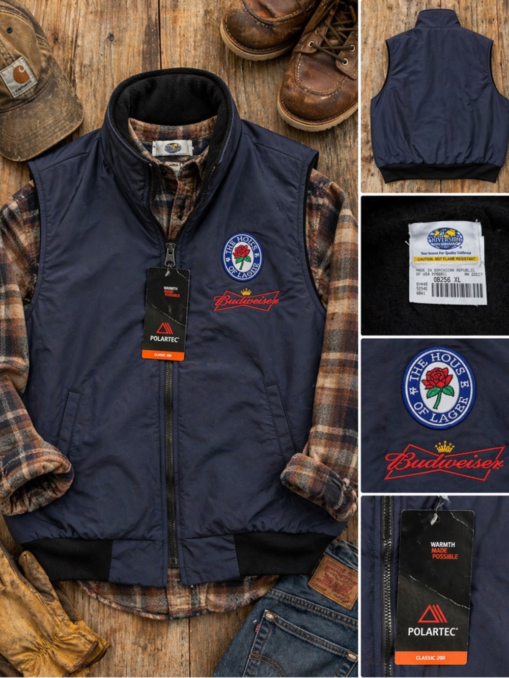 Budweiser Embroidered Vest Polartec Fleece Lined Workwear Jacket XL Vintage